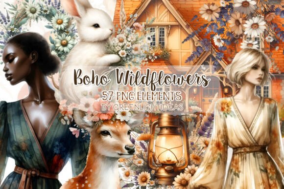 Download Boho Wildflowers Cozy Clipart Bundle - Clipart Collection