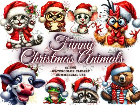 Download Funny Christmas Animals Clipart Bundle - Clipart Collection