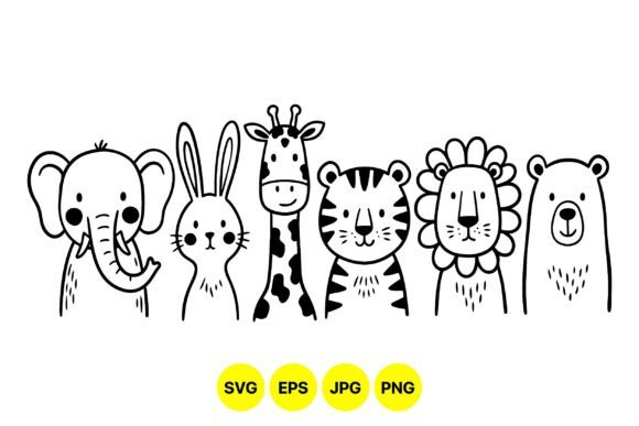 Download Cute Safari Animal Clipart Line - Clipart Collection