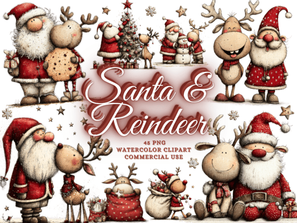 Download Quirky Christmas Santa Reindeer Clipart - Clipart Collection