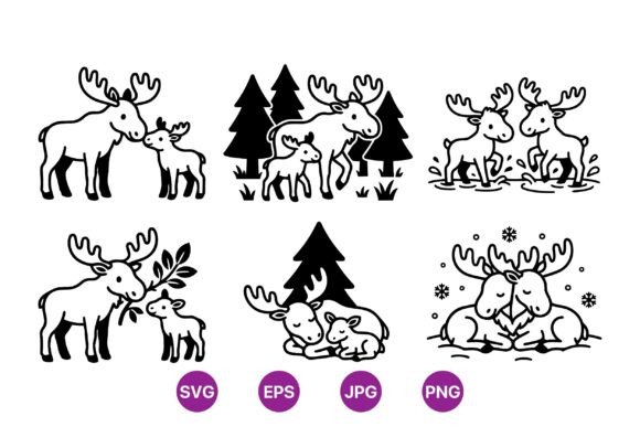 Download Cute Moose Family Clipart Set - Clipart Collection